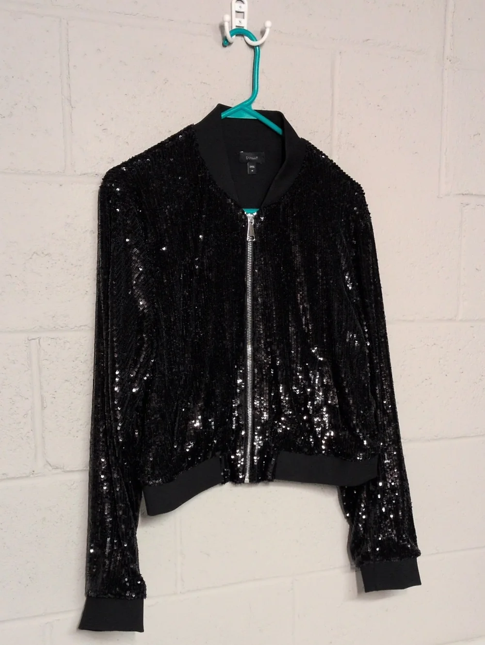 Express Black Sequin Bomber Jacket – Women's Medium – Y2K Clubwear Glam - Picture 3 of 6